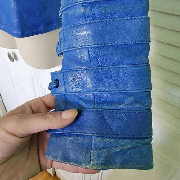 Royal Underground Royal Blue Leather Jacket sz small sz 6 8 - Picture 8 of 16